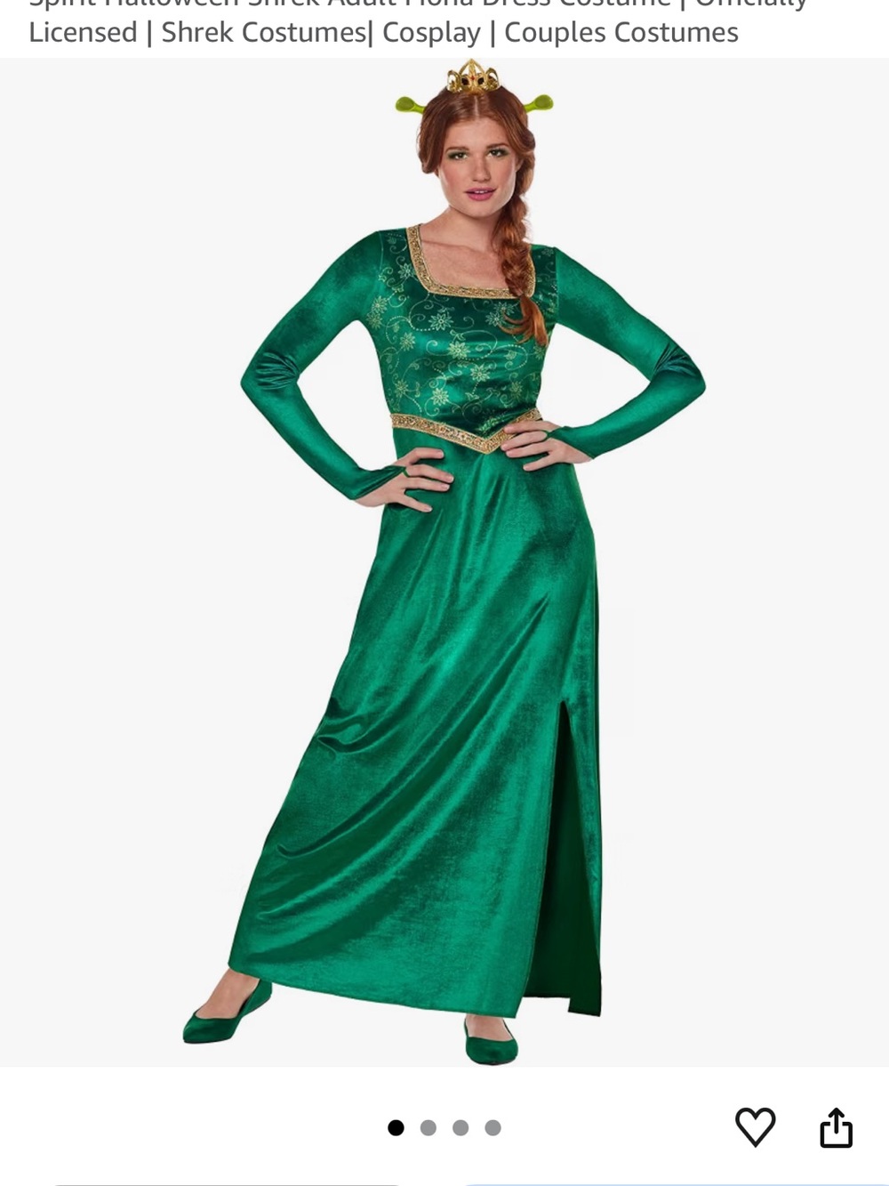 Spirit Halloween Fiona Green Velvet Long-Sleeve Maxi Dress with Gold Trim